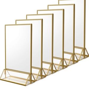 Clear Acrylic Sign Holder w/ Gold Borders & Vertical Stand Wedding Table Numbers